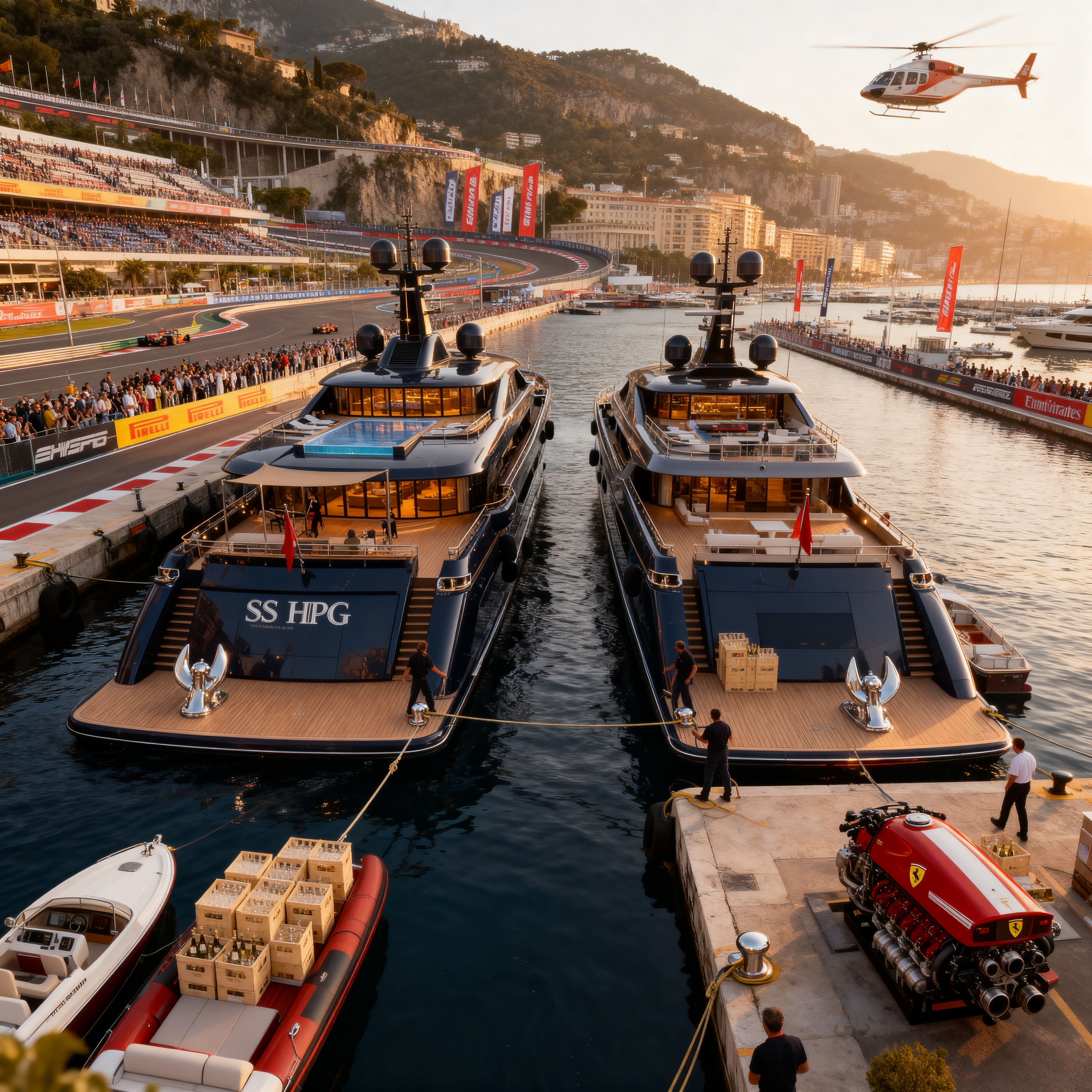 A synthetic Monaco harbour ecosystem connecting superyachts, aviation, racing and the surrounding destination